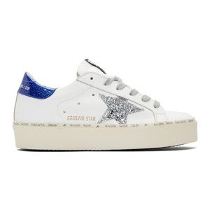 Golden Goose White and Blue Glitter Hi Stars — size EU 38 / women’s US 7